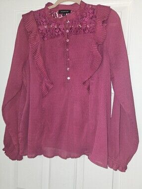 Calligraphie Fuschia Ruffle & Lace Top Size XL